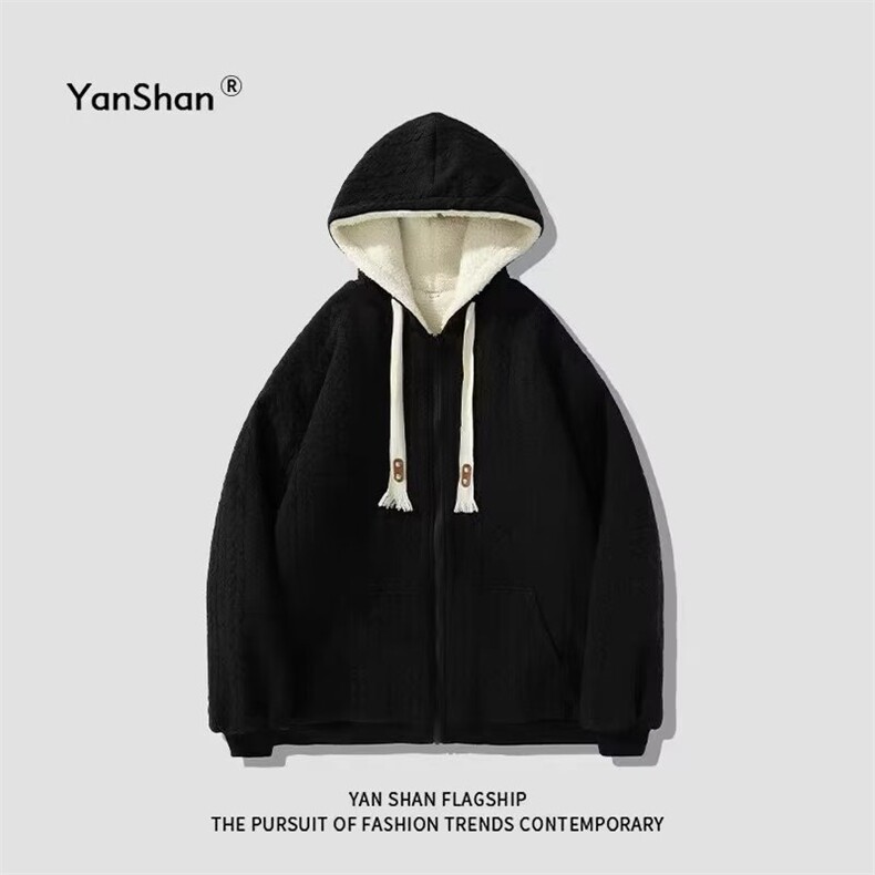 秋冬羊羔绒连帽棉服外套男开衫卫衣宽松加绒加厚棉衣WYW28 P69图片