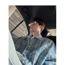 复古纯棉蓝色格子衬衫男设计感cleanfit短袖衬衣外套夏季C691，男装衬衫，星座1116A（原606A-3）