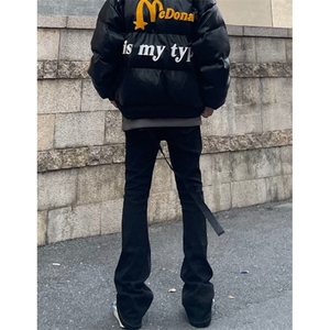 长飘带微喇叭牛仔裤男潮牌直筒修身显瘦拖地微喇长裤 KH808图片