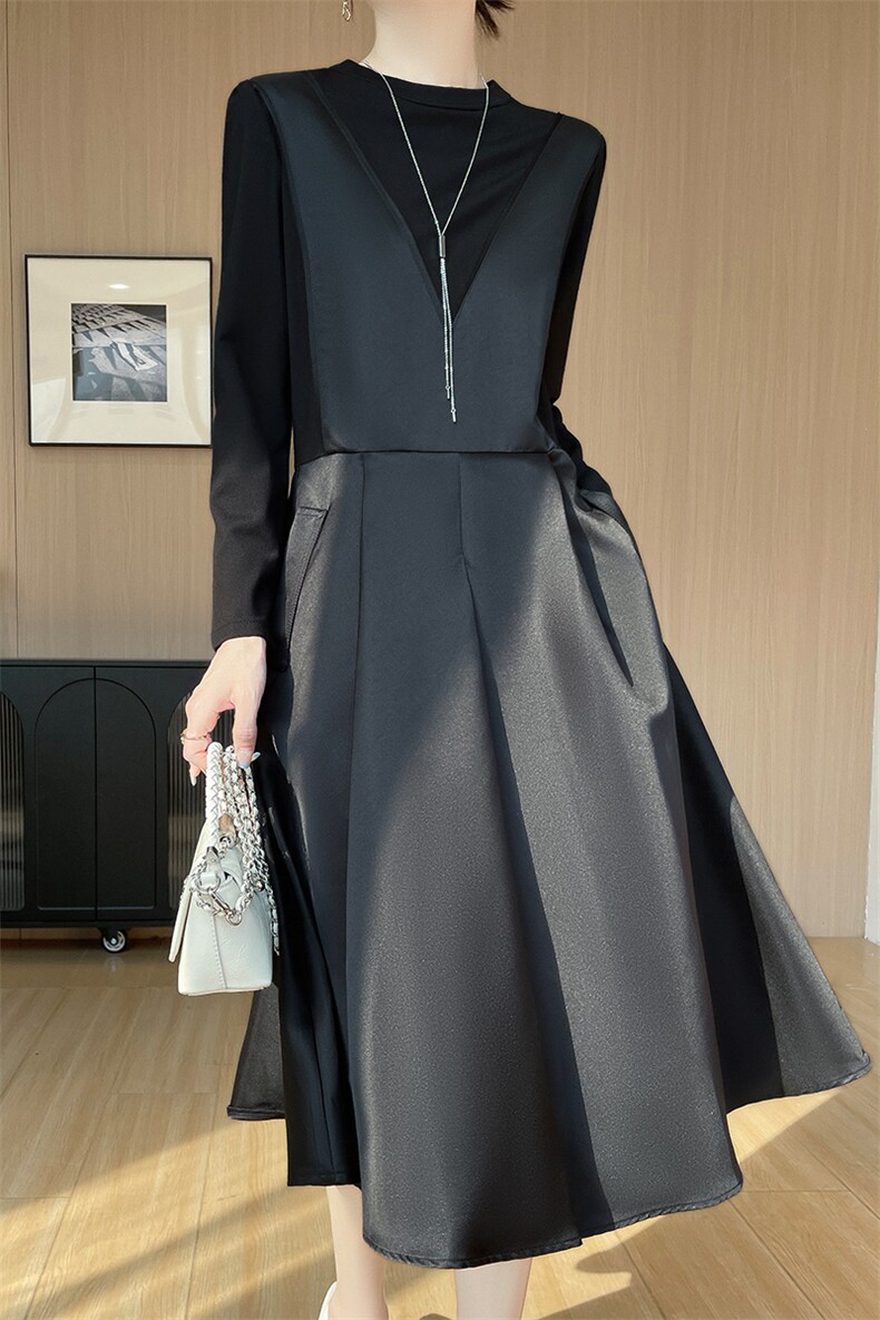 高级感醋酸丝滑缎面连衣裙女2025年春季新款法式显瘦气质爆款长裙,女装连衣裙,佳绒高端店