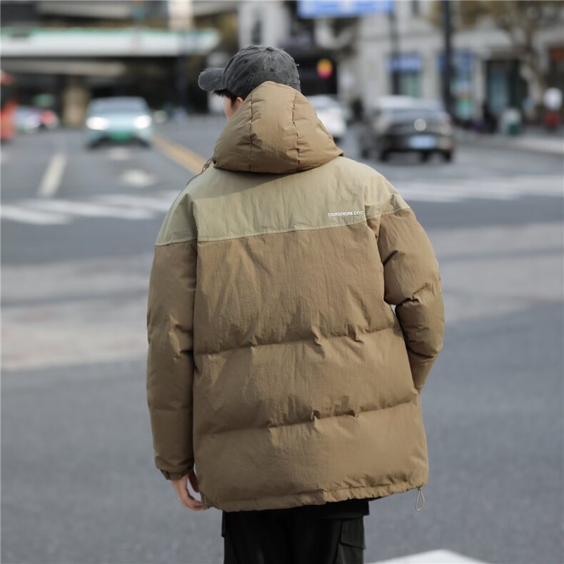简约男士卡其色男中长款冬季加厚防寒棉服外套宽松休闲棉衣气质,男装棉衣,星座1013-1