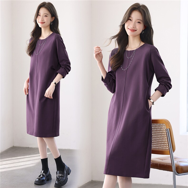 2025年秋季时尚优雅圆领中长款减龄百搭长袖连衣裙，女装连衣裙，依恋蒂丝