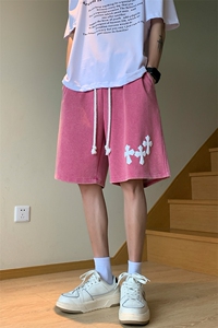 港风 纯棉320G重磅水洗做旧发泡印花短裤A014-DY2331-P45控58图片