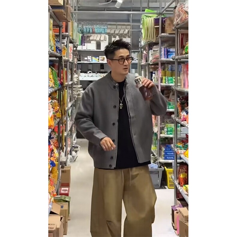 原版假两件针织衫开衫衬衫领拼接毛衣外套W6180-特P75,男装针织衫/毛衣,星座1212