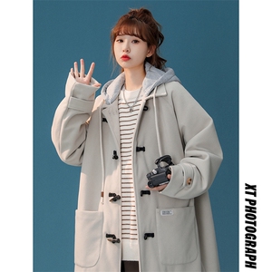 1中性牛角扣加棉呢可拆卸帽大码M-5XL大衣外套女FY8716P138控188图片