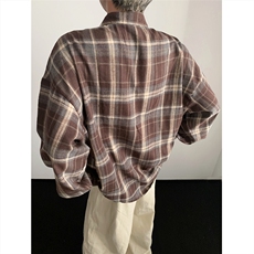 现货~格子大码长袖衬衫C5886/特P23咖啡色，男装衬衫，电商A094