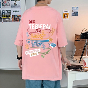 wassup happy短袖t恤男夏季潮流纯棉宽松半袖上衣滑板印花体恤衫图片
