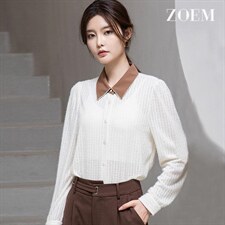 衬衫秋冬2021新款女撞色领蕾丝衬衫C214S2465，女装衬衫，佐慕