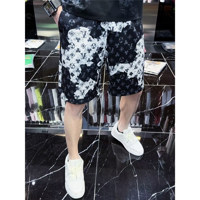 欧货高端冰丝印花休闲短裤男2025新款夏季潮牌薄款男士沙滩五分裤,男装牛仔裤,星座506A