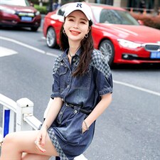 2022时尚新品牛仔格子拼接连体短裤配送腰带，女装连体裤，钱塘布衣