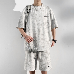 特批P55无差价2025夏季美式扎染高级感短袖T恤短裤套装男TZ5358图片