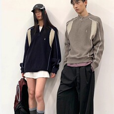 1506-1/MM2781/P69冬季半拉链拼接撞色毛衣男女同款复古潮流保暖，男装针织衫/毛衣，星座1506-1