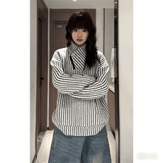 高品质春装新款老钱风美式高街鱼骨纹斜拉链解构高领卫衣长袖t恤，男装T恤，电商A486-1