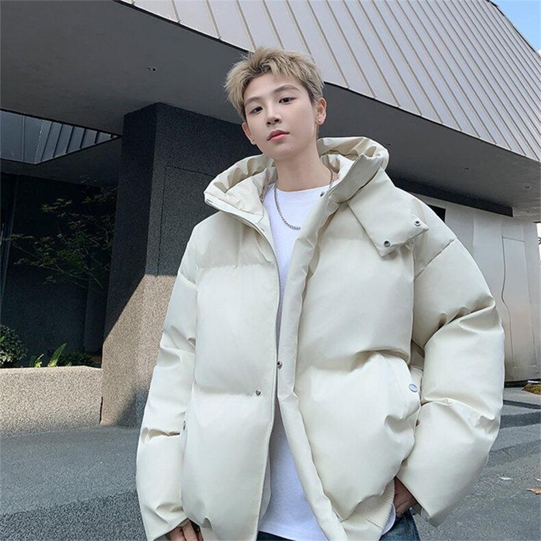 现货5W件冬季三防重磅boxy短款羽绒连帽PU皮棉衣外套防风加厚棉服,男装棉衣,电商A486