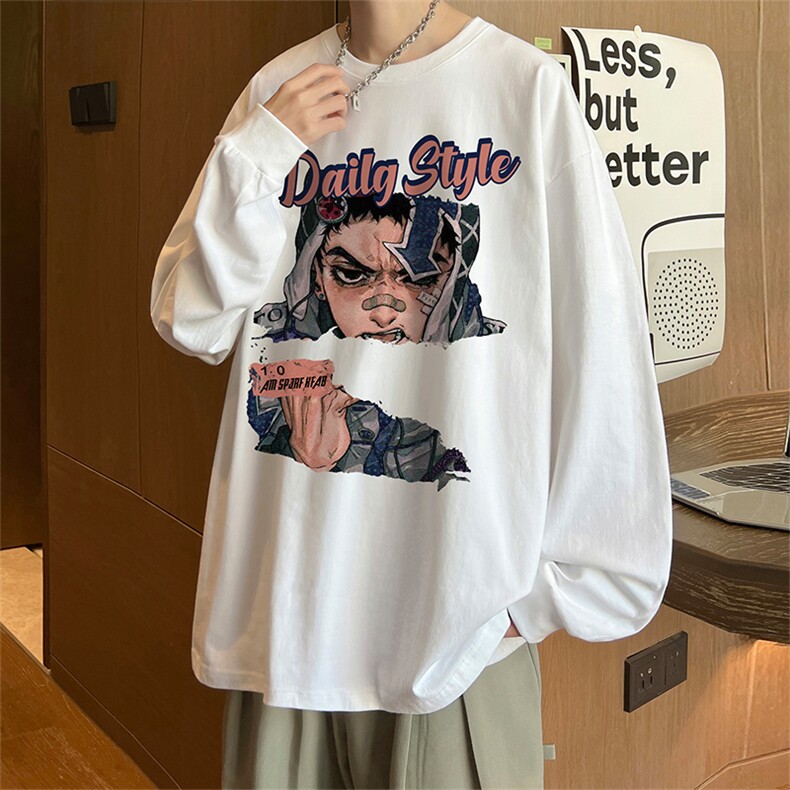 国潮美式t恤长袖男春秋2025新款青少年学生潮牌嘻哈宽松纯棉上衣，男装T恤，电商A486