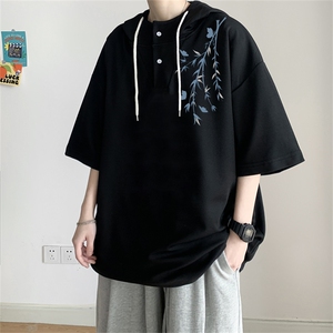 夏季港风冰丝宽松连帽短袖t恤五分体恤上衣TLM442-P40控58图片