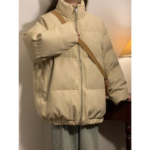 中性PU皮复古做旧双侧金属拉链夹克式加棉棉衣男MY77092P130控198图片