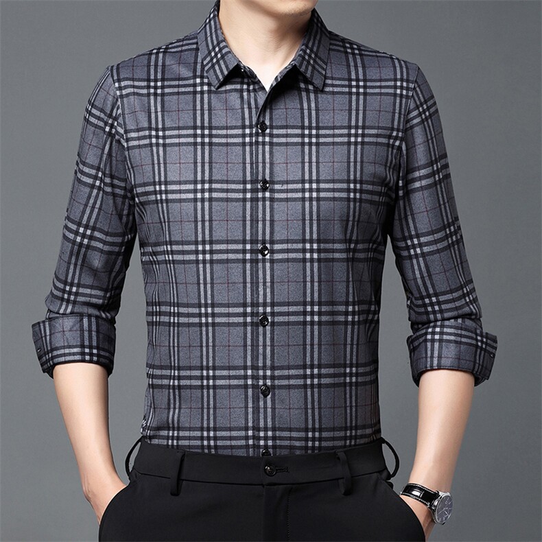 新款男士长袖衬衫商务休闲衬衣秋季上衣服中年商务休闲外穿男士,男装衬衫,电商B212（原钱塘6029）