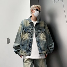 美式高街设计感牛仔夹克套装男宽松直筒复古外套TZ0105-P115，男装休闲套装，星座308B-1