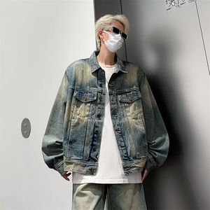 美式高街设计感牛仔夹克套装男宽松直筒复古外套TZ0105-P115图片