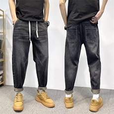 男士牛仔裤春秋新款宽松直筒休闲裤潮牌百搭弹力松紧腰九分小脚裤，男装休闲裤，星座506A