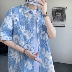 现货！夏季薄款翻领花衬衫短袖男抖音得物可送样EX50558-特P30，男装衬衫，电商A061
