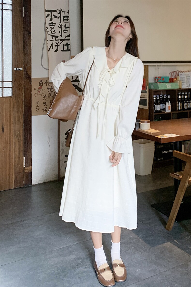白色甜美荷叶边拼接连衣裙女2025春季新慵懒风时尚气质宽松长裙子,女装连衣裙,C位