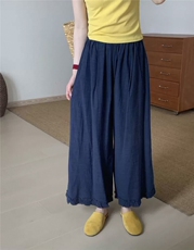 设计感纯色木耳边休闲裤2025夏季新款高腰显瘦减龄阔腿裤，女装休闲裤，湘姗