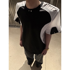 【自拍图】XZ1005-1-TTH89-P58垫肩短袖男小众设计高级感正肩T恤，男装T恤，星座1005-1
