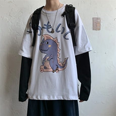 小恐龙印花t恤男薄款圆领上衣复古宽松内搭打底衫T707-P28，男装T恤，星座512-2