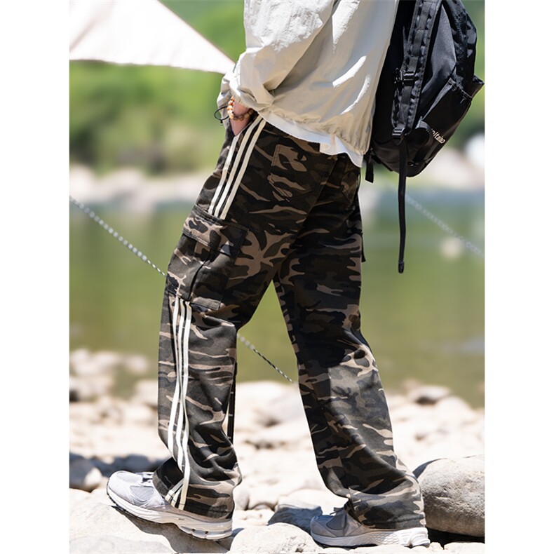 美式复古迷彩工装裤夏季高街宽松直筒拖地垂感休闲长裤D1005/P58,男装工装外套,电商B381-2