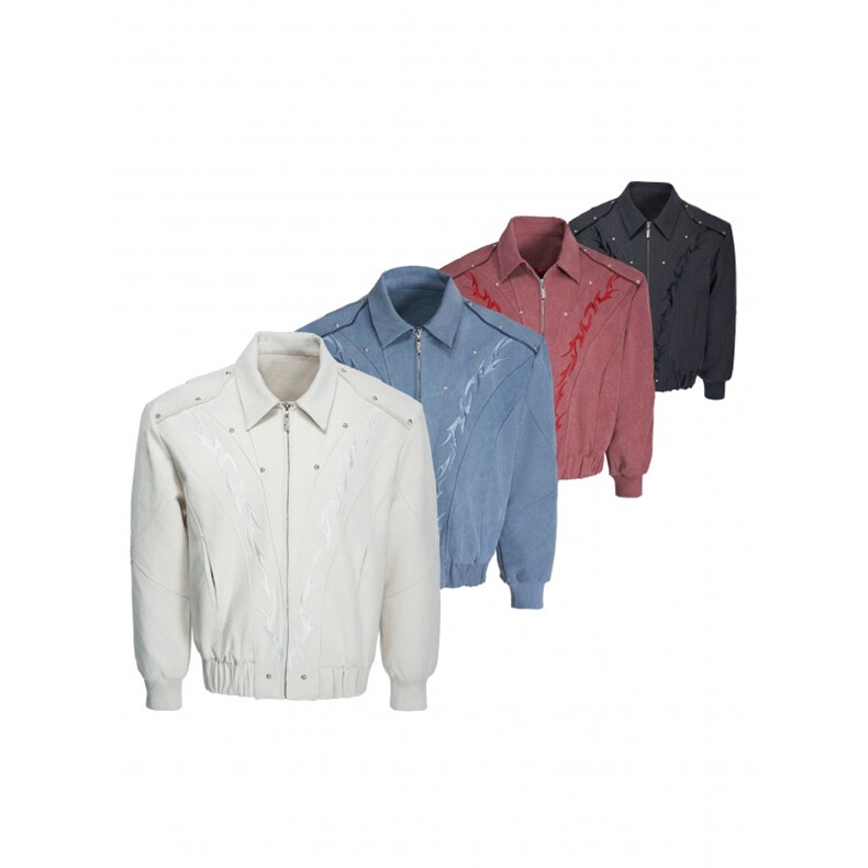 C316MY8541P138春夏新款刺绣个性拉链夹克水洗帆布外套，男装夹克，电商C316