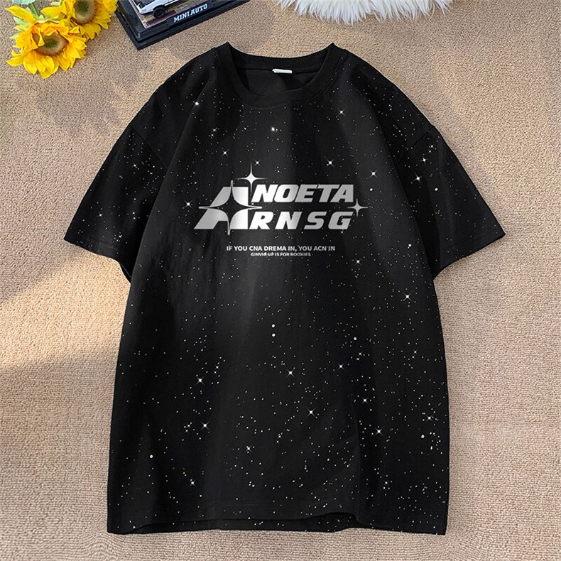 可48小时发货支持抖音得物来样二开美式满天星亮片短袖T恤MTX694,男装T恤,电商A486
