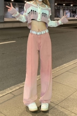 美式hiphop渐变色牛仔裤宽松休闲直筒长裤K619TP45控75，男装牛仔裤，电商A102B