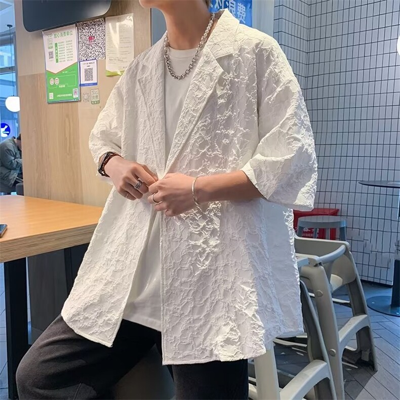 日系五分袖春夏季新款衬衫潮流慵懒男方领宽松型衬衫AM102P43,男装衬衫,星座1116-2