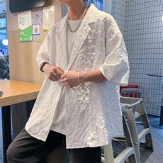 日系五分袖春夏季新款衬衫潮流慵懒男方领宽松型衬衫AM102P43，男装衬衫，星座1116-2