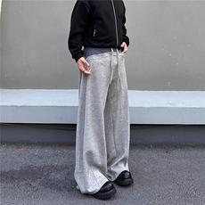 JY762-P51美式格子拼接慵懒风灰色宽松卫裤男女拖地休闲裤，男装休闲裤，星座1501-3
