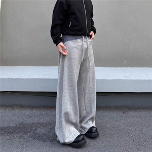 JY762-P51 美式格子拼接慵懒风灰色宽松卫裤男女拖地休闲裤图片