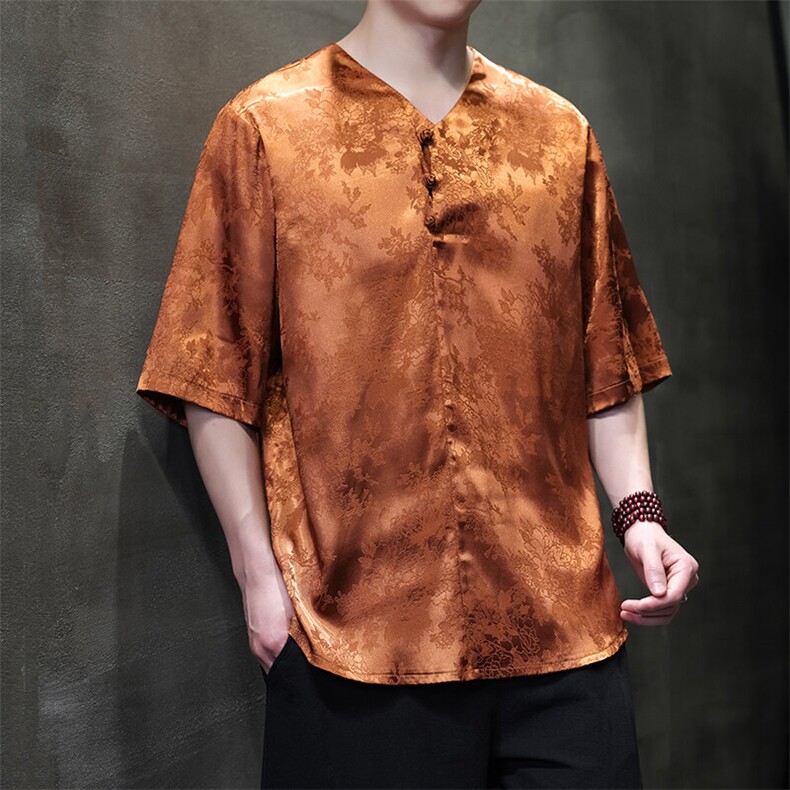 新款宽松大码风盘扣提花潮夏季T恤ST051-P58,男装T恤,电商A011（原4039）