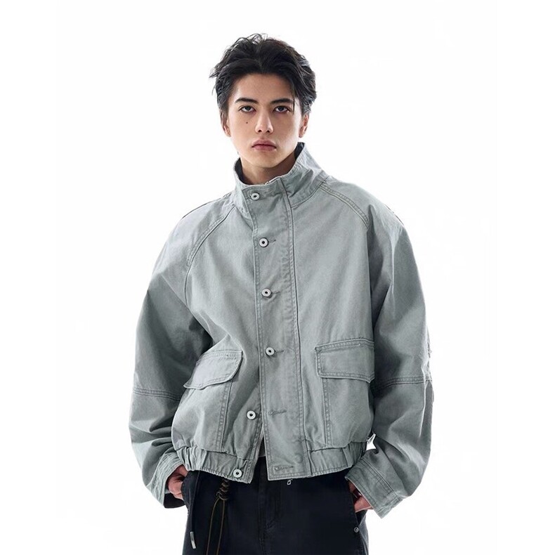 现货得物二开复古工装宽松立领水洗cleanfit夹克美式JK1252-P98,男装夹克,星座1103-3