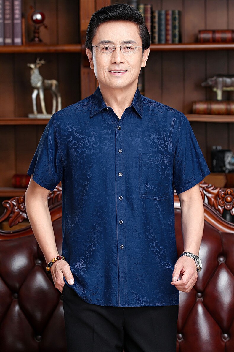 新款男士休闲中老年花纹夏季宽松大码衬衫上衣男装,男装衬衫,钱塘6003B