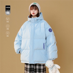 白鸭绒中性风冬季潮流印花宽松百搭保暖连帽羽绒服YR1304P225K298图片