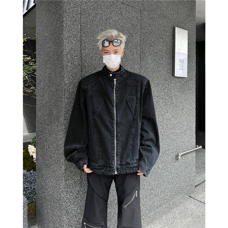 新款立体垫肩水洗牛仔外套痞帅立领工装夹克-NC956,男装夹克,星座1002-2