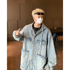 复古做旧水洗连帽牛仔外套男春秋季新款美式潮牌痞帅工装夹克上衣，男装夹克，星座410-6（原星座1304-1）