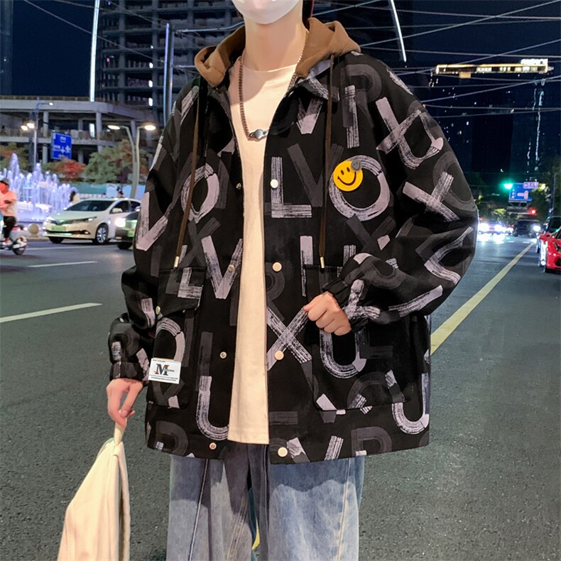 2025新款秋冬长袖印花夹克男潮牌宽松学生休闲长袖外套JK3316-P75,男装夹克,星座1105-2
