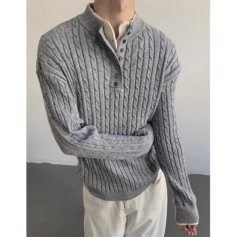 宽松型冬季中性麻花针织假两件羊毛毛衣休闲V领长袖套头M389，男装针织衫/毛衣，星座1116A（原606A-3）