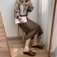 2021秋季新款高腰遮胯显瘦A字职业包臀开叉半身裙，女装半身裙，L·H·X