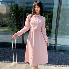 现货2024年春季女新甜美时尚复古印花修身显瘦网红假两件连衣裙，女装连衣裙，煊芮熙