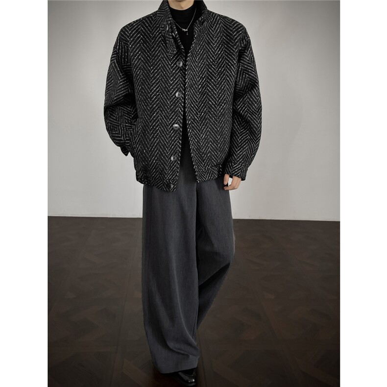 鱼骨条纹呢子内胆加棉加厚棉衣宽松立领棉服A170-N63-P118,男装棉衣,电商A170