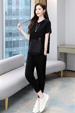 2021夏季新款简约优雅时尚气质连帽休闲舒适两件套，女装套装/套裙，魅影